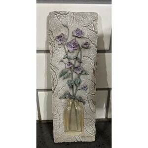 Vtg Cheri Blum 3D‎ Tile Wall Art Hanging Plaque Flower In Vase Floral Decor